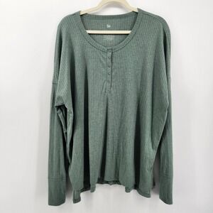 So Women's‎ Green Ribbed Henley Long Sleeve Shirt Top XL Casual Comfortable